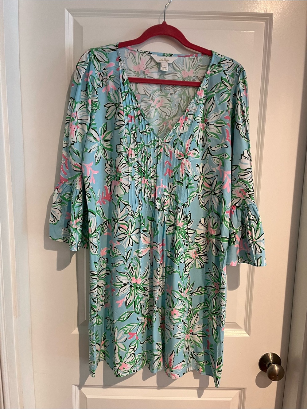Lilly Pulitzer Aqua Blue Floral V-Neck Tunic Dress